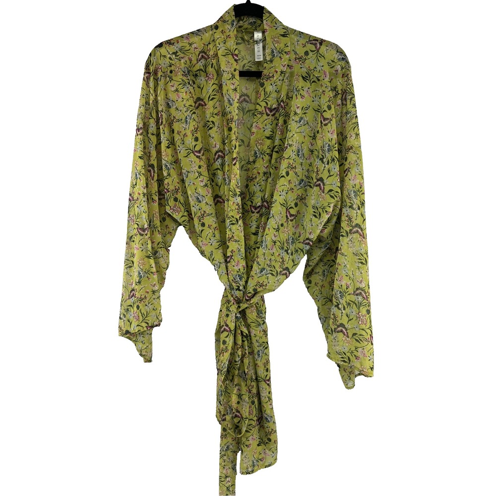 Cacique Chiffon Robe Green Butterflies Floral Lightweight Belted Short 22/24